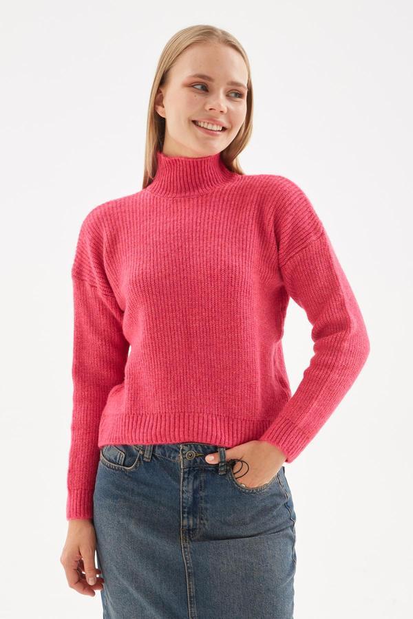 Fashion Friends Slim Fit Dik Yaka Bayan Kazak 24K0116K1 FUŞYA - Image 1
