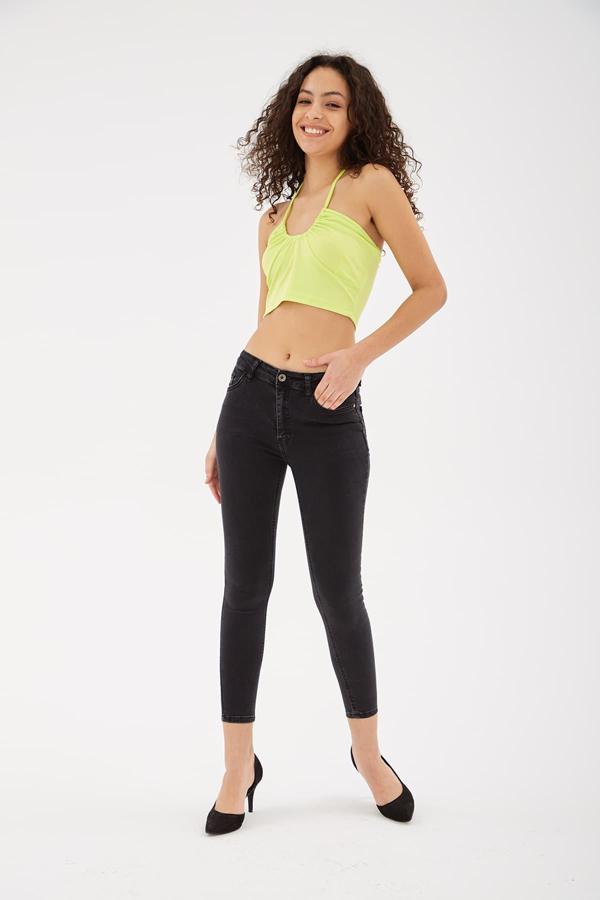 Fashion Friends Pamuklu Skinny Fit Dar Paça Jeans Bayan Kot Pantolon 24Y0565K1 SİYAH - Image 1