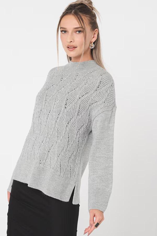 Only Onlleise Desenli Regular Fit Yarım Balıkçı Yaka Örme Bayan Kazak 15328233 GRİ - Image 1