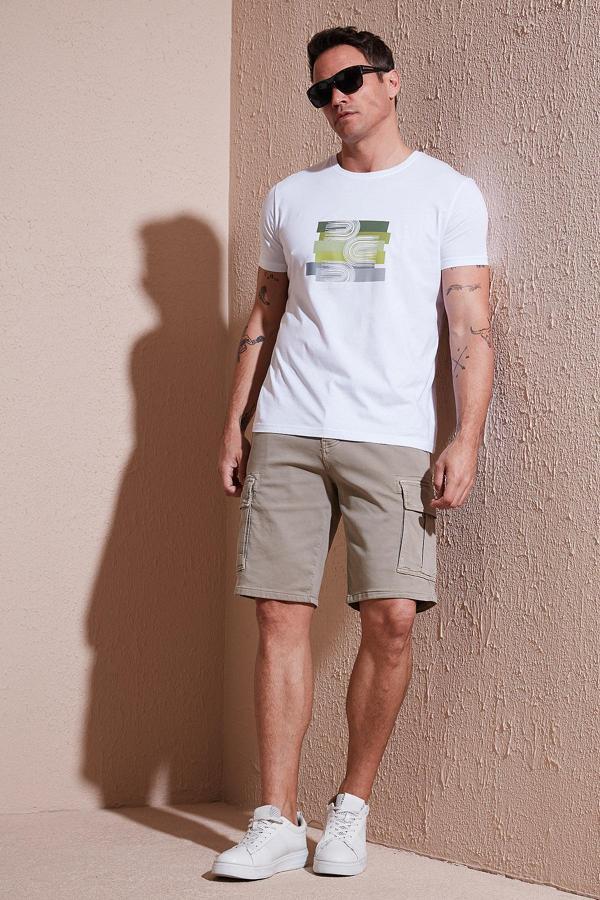 Buratti Streç Pamuklu Regular Fit Normal Bel Kargo Cepli Erkek Şort 4510S79MILAN BEJ - Image 1