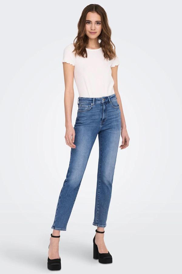 Only Onlemily Streç Pamuklu Regular Fit Yüksek Bel Dar Paça Jeans Bayan Kot Pantolon 15283925 MAVİ - Image 1