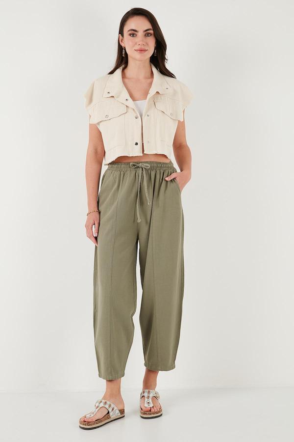 Lela Pamuklu Relaxed Fit Normal Bel Daralan Paça Bayan Pantolon 668YP5198 HAKİ - Image 1