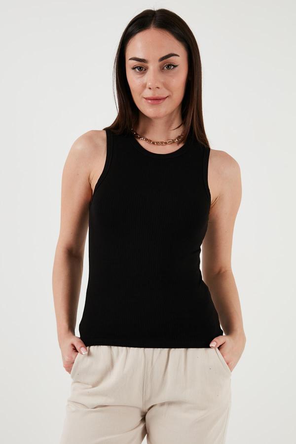 Fashion Friends Slim Fit Halter Yaka Fitilli Bayan Atlet 25Y0479K1 SİYAH - Image 1