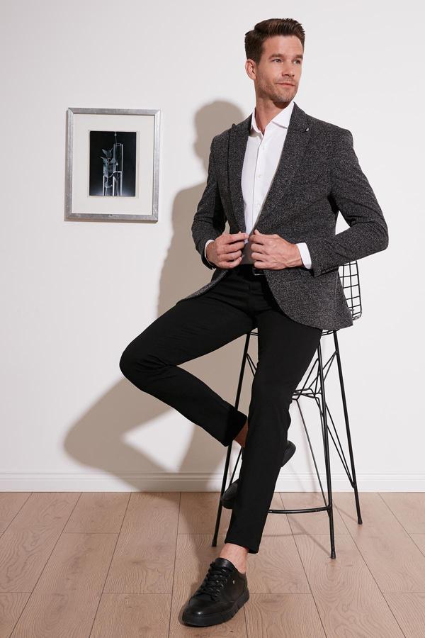 Buratti 6 Drop Çift Yırtmaçlı Slim Fit Blazer Erkek Ceket 659002 SİYAH - Image 1