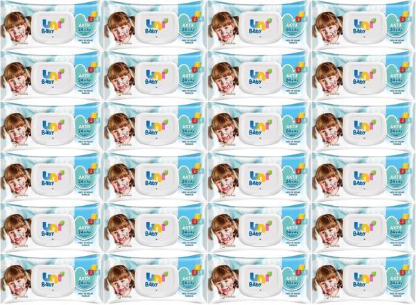 Uni Baby Islak Havlu Mendil 72 Yaprak Aktif (24 Lü Set) 1728 Yaprak Plastik Kapaklı - Image 1