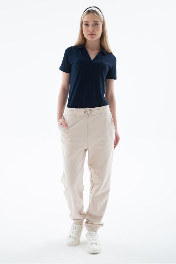 Fashion Friends Pamuklu Comfort Fit Normal Bel Lastikli Paça Bayan Eşofman Altı 25Y0214K1 BEJ - Image 1