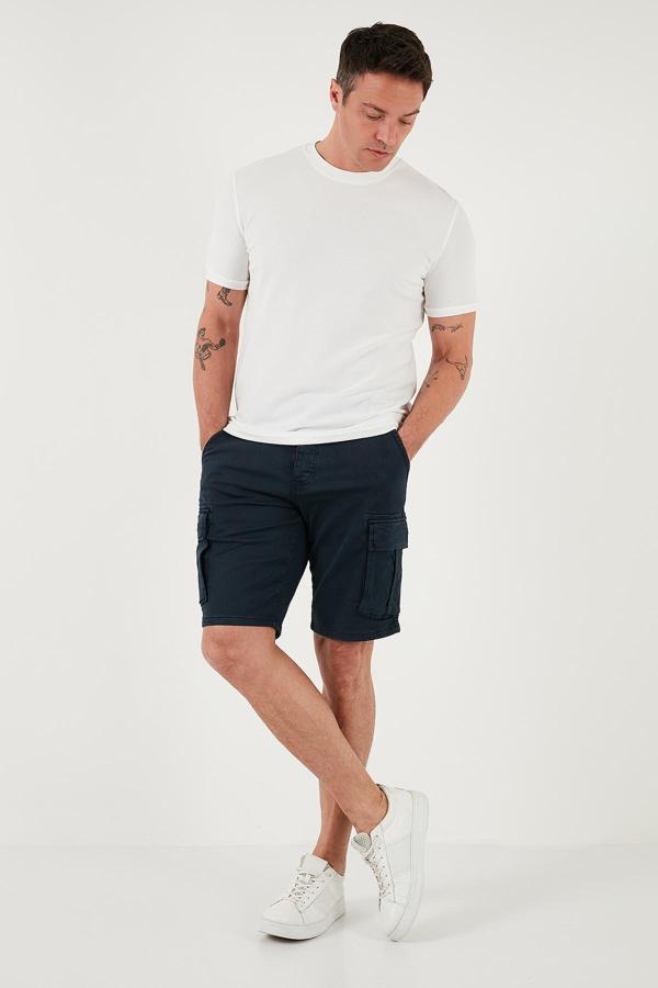 Buratti Streç Pamuklu Regular Fit Normal Bel Kargo Cepli Erkek Şort 4510S79MILAN İNDİGO - Image 1