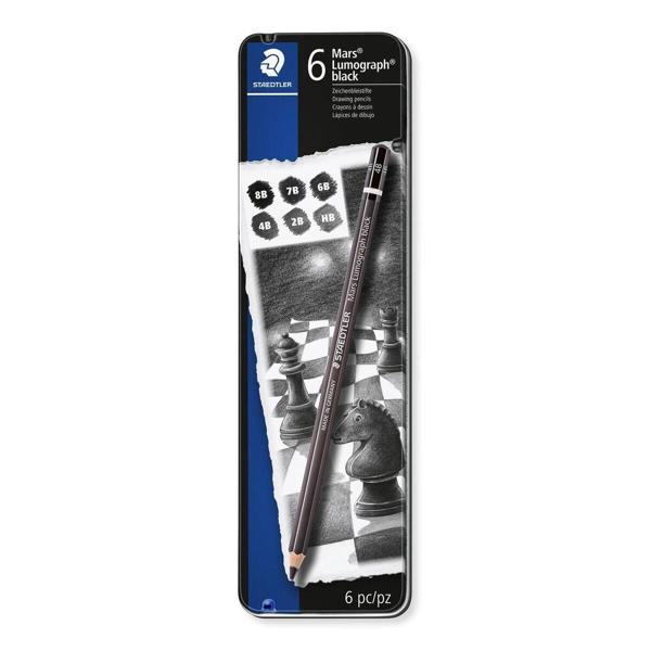 Supertrend Mars Lumograph Black Dereceli Kalem Karakalem Eskiz Çizim Seti 6'lı Metal Kutu - Image 1