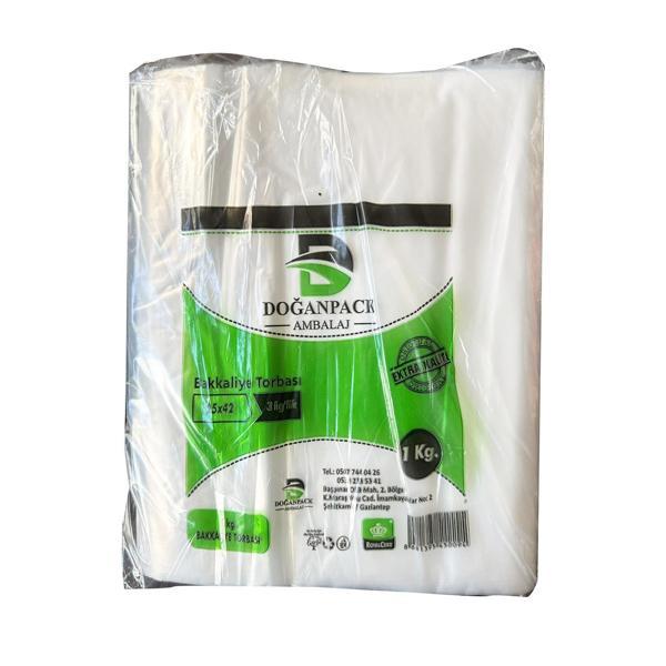 Doğanpack Şeffaf Naylon 3 lük 25x42 Cm. Bakkaliye Poşeti Torbası - 1 Kg. - Ort. 140 Adet - 1 Paket - Image 1