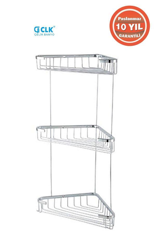 Çelik Banyo Paslanmaz Pirinç 3’Lü 18 X 18 Cm Şampuanlık Süngerlik Köşelik Seçen Ticaret - Image 1