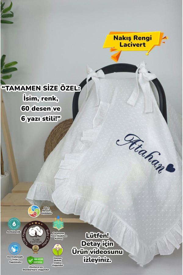 Gros Shop Müslin Yeni Doğan 2Katlı Organik %100Pamuk Kişiye Özgü Nakışlı Hastane Çıkış Seti (Kalpli Model-2) - Image 1