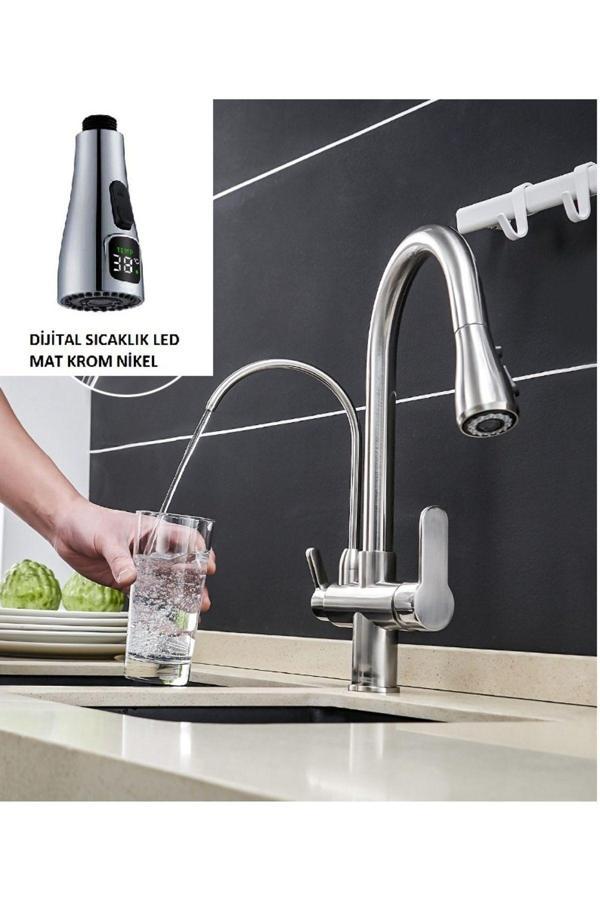 Oem Mutfak Evye Bataryası Dijital Sıcaklık Led Su Arıtma Çıkışlı Mat Krom Nikel Ithal 7 Yıl Garanti - Image 1