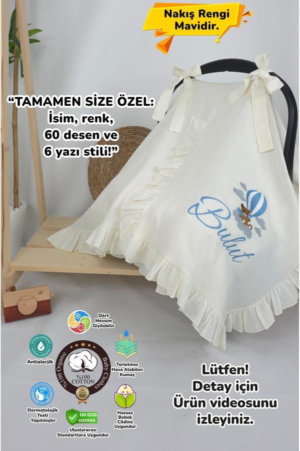 Gros Shop Müslin Yeni Doğan 4Katlı Organik %100Pamuk Kişiye Özgü Nakışlı Hastane Çıkış Seti (Ayıcık Model-3) - Image 1