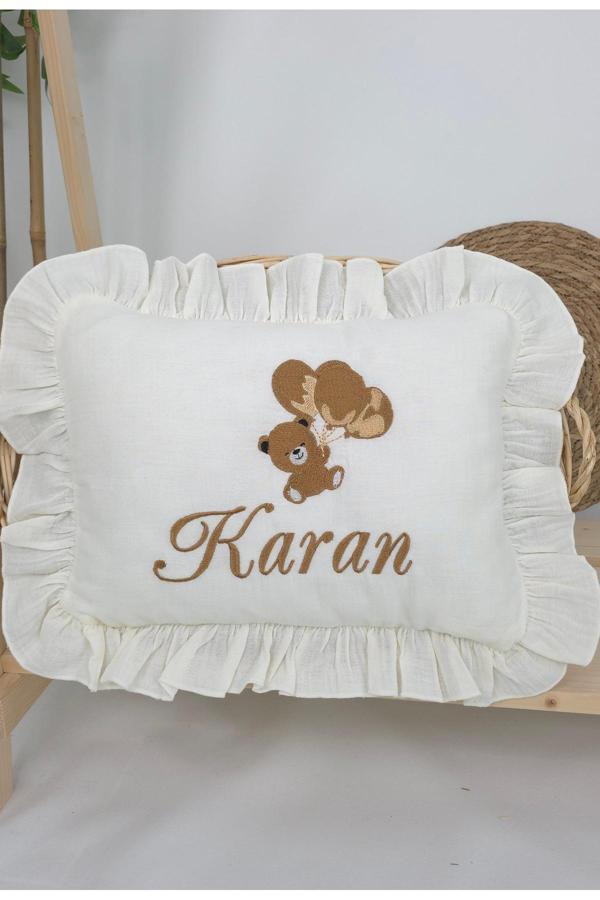 Gros Shop Müslin Yeni Doğan 4Katlı Organik %100Pamuk Kişiye Özgü Nakışlı Hastane Çıkış Seti (Ayıcık Model-6) - Image 1