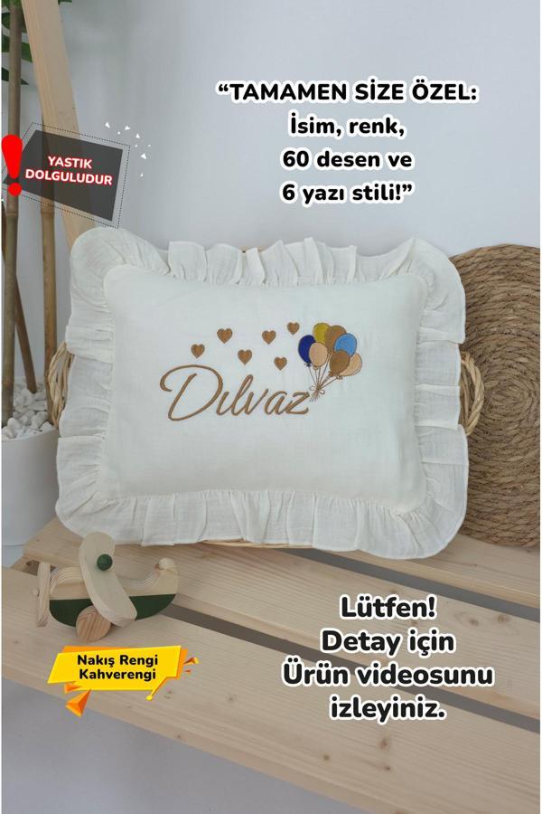 Gros Shop Müslin Yeni Doğan 4Katlı Organik %100Pamuk Kişiye Özgü Nakışlı Hastane Çıkış Seti (Çoklu Balon) - Image 1