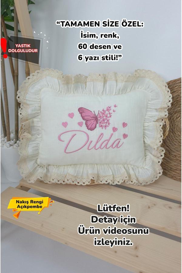Gros Shop Müslin Yeni Doğan 4Katlı Organik %100Pamuk Kişiye Özgü Nakışlı Hastane Çıkış Seti (Çoklu Kelebek-3) - Image 1