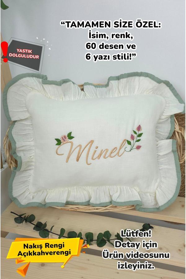 Gros Shop Müslin Yeni Doğan 4Katlı Organik %100Pamuk Kişiye Özgü Nakışlı Hastane Çıkış Seti (Güllü Model-4) - Image 1