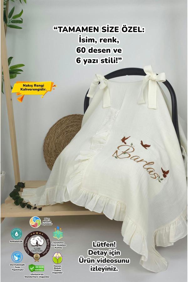 Gros Shop Müslin Yeni Doğan 4Katlı Organik %100Pamuk Kişiye Özgü Nakışlı Hastane Çıkış Seti(3'Lü Kelebk Model) - Image 1