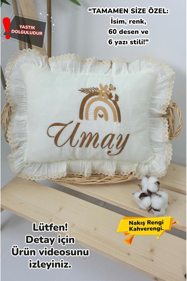 Gros Shop Müslin Yeni Doğan 4Katlı Organik %100Pamuk Kişiye Özgü Nakışlı Hastane Çıkış Seti(Gökkuşağı Model1) - Image 1