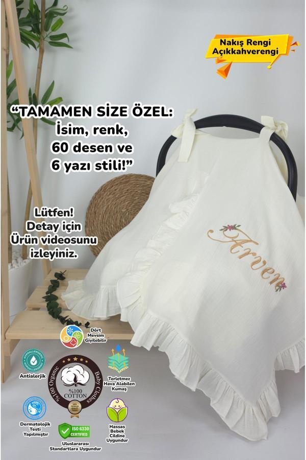 Gros Shop Müslin Yeni Doğan 4Katlı Organik %100Pamuk Kişiye Özgü Nakışlı Hastane Çıkış Seti-Papatya - Image 1