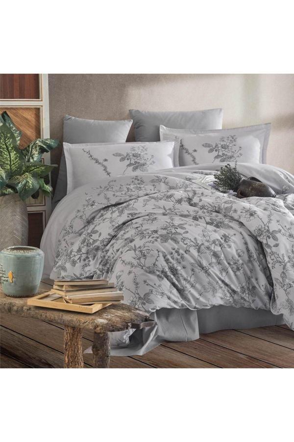 Clasy %100 Pamuk Nevresim Takımı Çift Kişilik Messina V1 Gri - Image 1