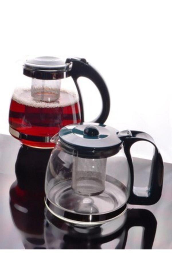 Şener Mutfak Plastik Kulplu Süzgeçli Cam Demlik Çaydanlık - Image 1