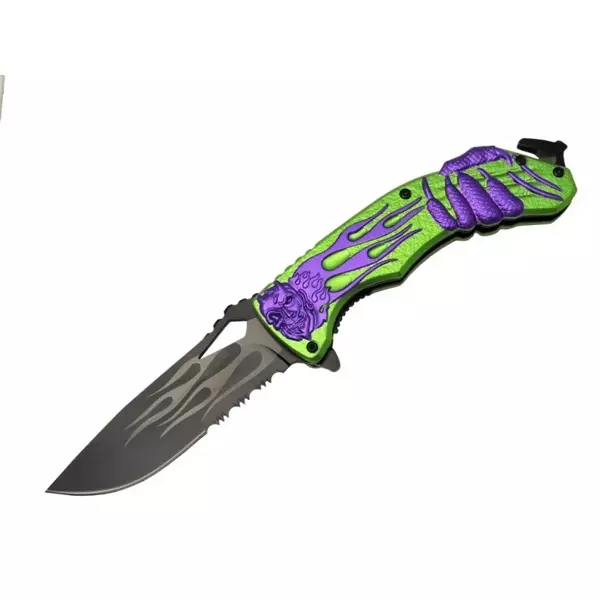 Lanmark MX20B Testereli Outdoor Çakı 22 cm - Yeşil Metal Sap, Otomatik, İp kesme - Image 1