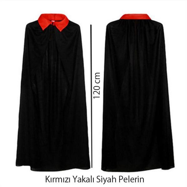 Kırmızı Yakalı Siyah Dracula Pelerin 120 cm - Image 1