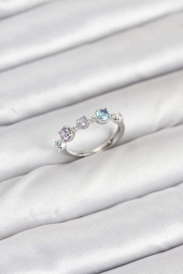 Pirinç Gümüş Renk Renkli Zirkon Taşlı Kadın Yüzük - EBJ250927W37954 - Image 1