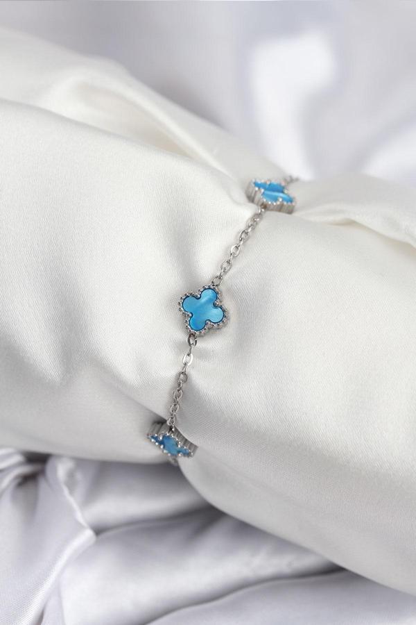 Gümüş Renk Buz Mavisi Baby Boy Yonca Kadın Bileklik - EBJ250920W37892 - Image 1