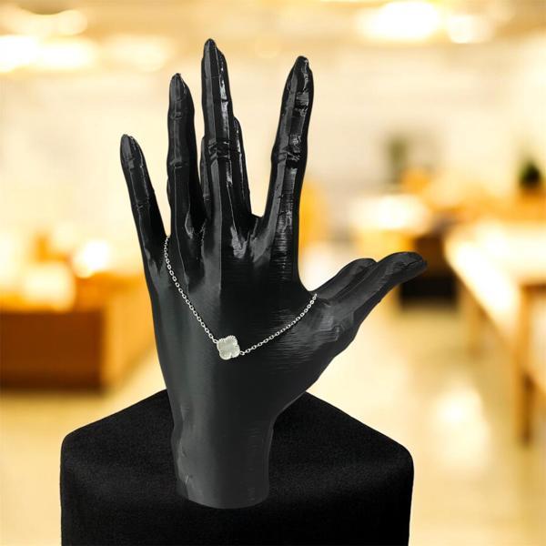 925 Ayar Gümüş Sedef Taşlı Tekli Şanslı Yonca Van Cleef Minimalist Bileklik - Image 1