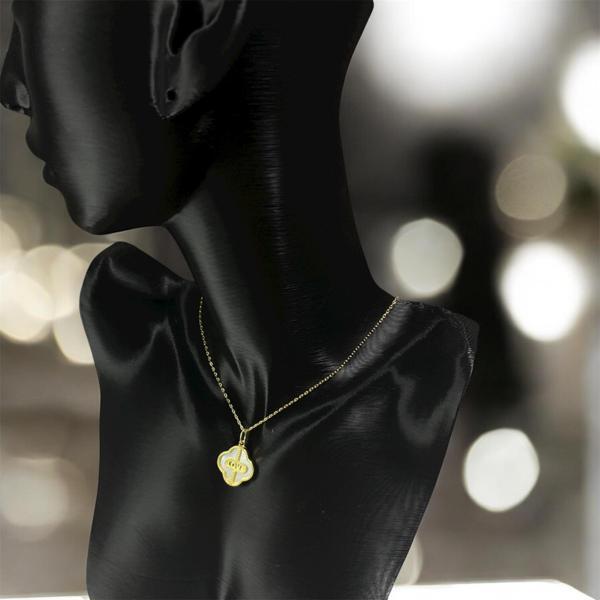925 Ayar Gümüş Altın Kaplama LOVE Yazılı Yonca Van Cleef Kadın Kolye - Image 1