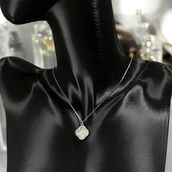 925 Ayar Gümüş Sedef Taşlı Yonca Van Cleef Zirkon Taşlı Kadın Kolye - Image 1