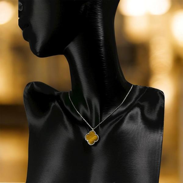 925 Ayar Gümüş Amber Glow Yonca Van Cleef Kadın Kolye - Image 1