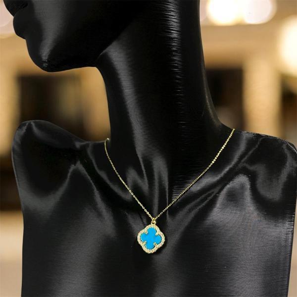 925 Ayar Gümüş Altın Kaplama Gökyüzü Yoncası Van Cleef Zirkon Taşlı Kolye Kadın Takı - Image 1