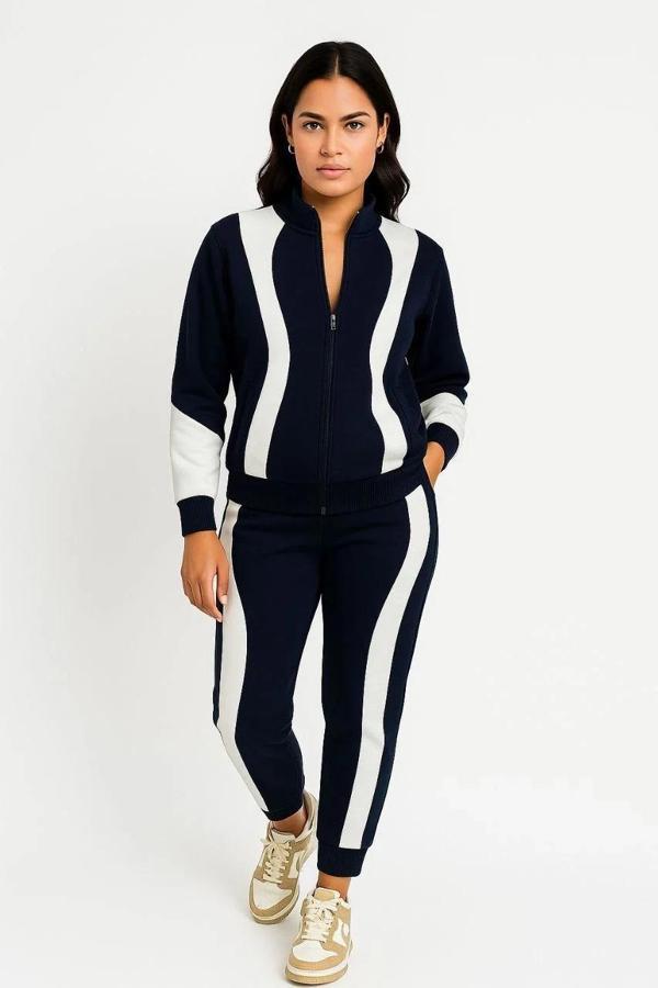 Kadın Premium Parçalı Eşofman Takım - Dik Yaka Fermuarlı Sweatshirt - Siyah - Image 1