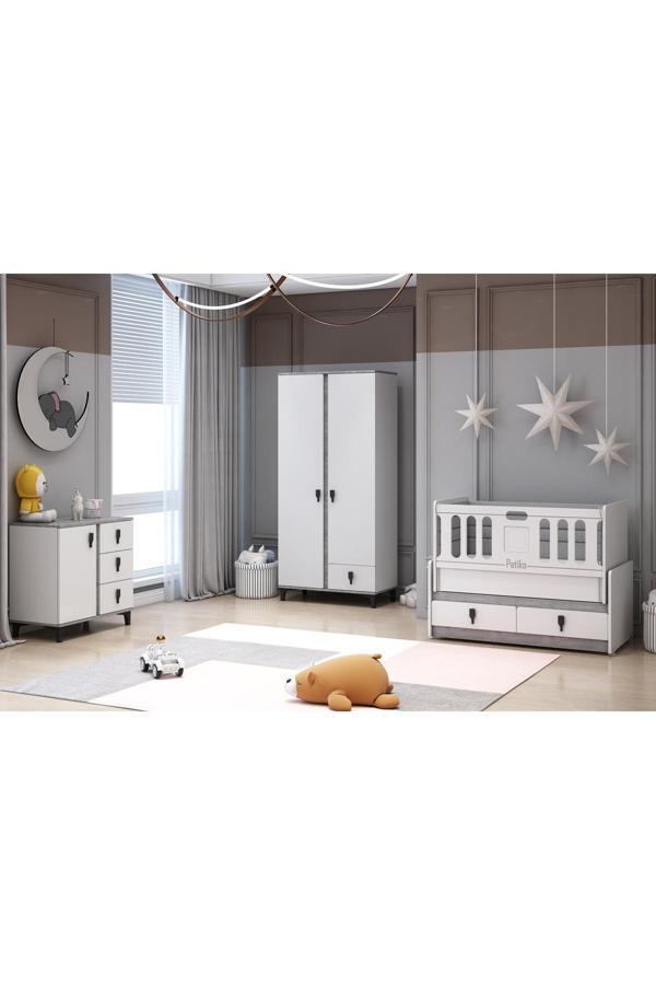 Patiko Furniture Rose 2 Kapaklı Bebek Odası Takımı Meşe - Image 1