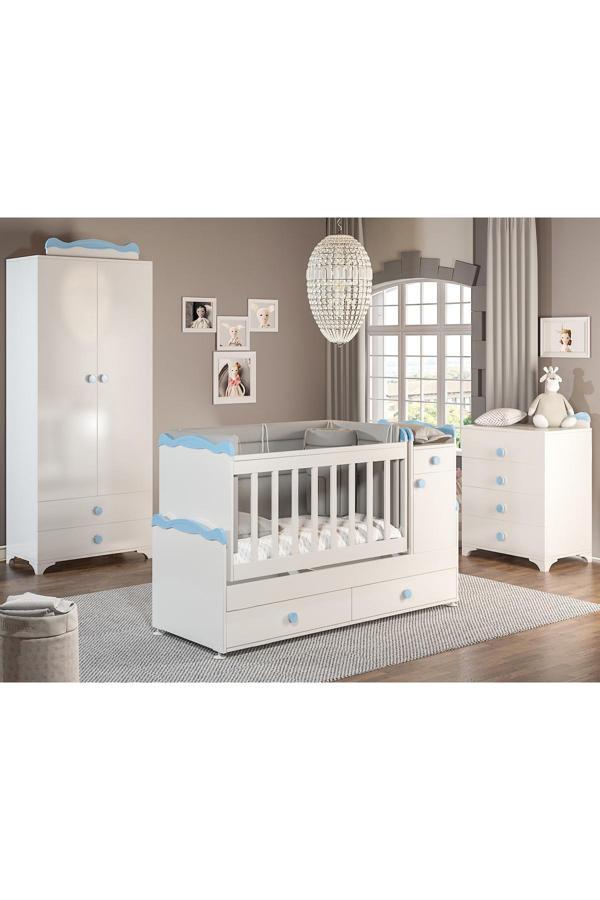 Patiko Furniture Sahra 970 2 Kapılı Bebek Odası Takımı Mavi - Image 1