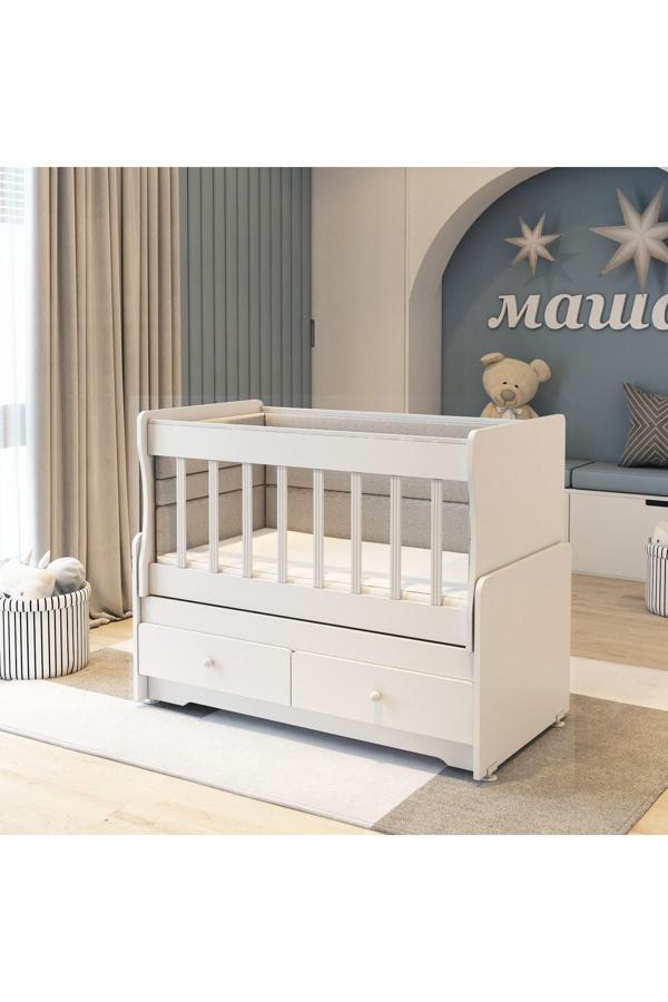 Patiko Furniture Swing 2 Çekmeceli Mdf Çıtalı Beşik (60X120) - Image 1