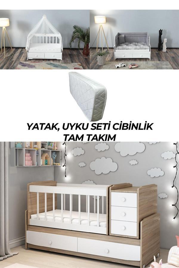Patiko Furniture Ms 290 Sonomo Büyüyebilen Beşik Yatak Uyku Seti Cibinlik Tam Takım - Image 1