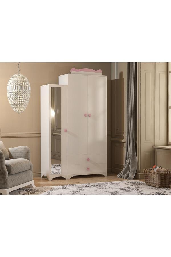 Patiko Furniture Sahra 059 3 Kapaklı Dolap Pembe - Image 1