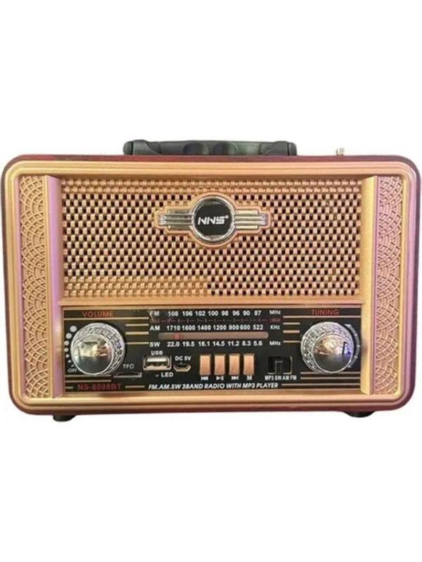 NS-8098  Retro, Nostaljik, Ahşap Tasarım Bluetooth Hoparlörlü, Şarjlı, Taşınabilir Fm/am Destekli Radyo - Image 1
