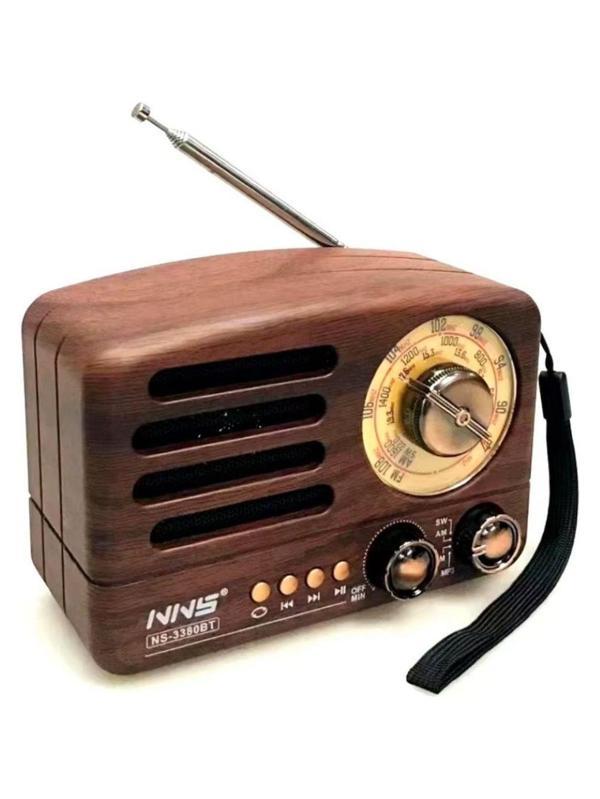 NS-3380 Küçük Boy Retro, Nostaljik, Ahşap Tasarım Bluetooth Hoparlörlü, Şarjlı, Taşınabilir Büyük Döndürülebilen Düğmeli Fm/am - Image 1