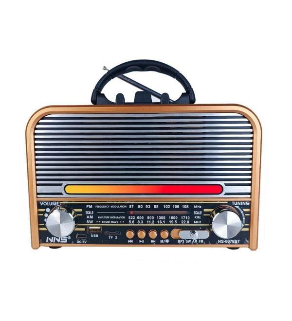 NS-6678 Retro, Nostaljik, Ahşap LED Işıklı Müzik Seti FM Radyo USB MP3 Player Bluetooth Hoparlör Tasarım - Image 1