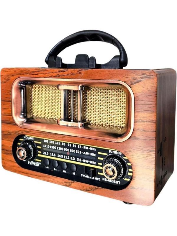 NS-6635  Büyük Boy Retro, Nostaljik, Ahşap Tasarım Bluetooth Hoparlörlü, Şarjlı, Taşınabilir Fm/am Destekli Radyo  - Image 1