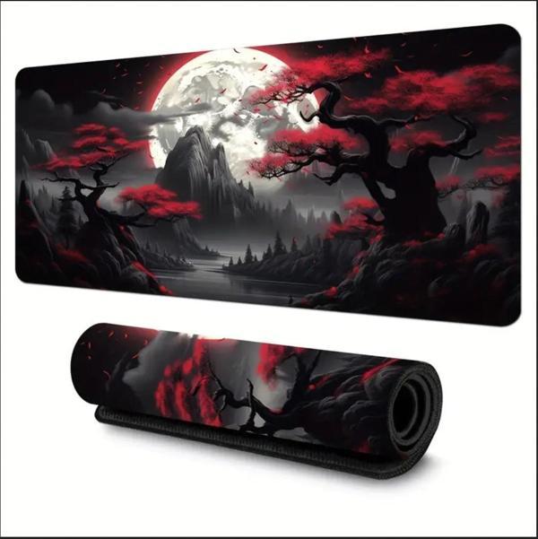 70X30 CM KARANLIK KIRMIZI AY TEMALI KAYDIRMAZ TABAN SPEED YÜZEY OYUNCU MOUSE PAD GAMİNG - Image 1