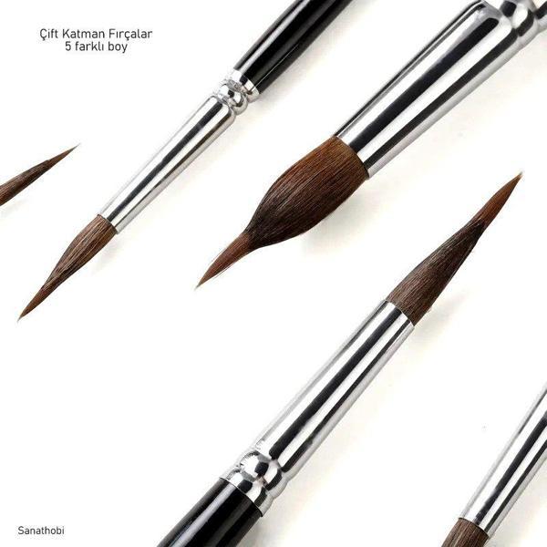 Çift katman fırça seti, 5 farklı boy, sulu boya, akrilik, gouache, yağlı boya, çini-seramik - Image 1