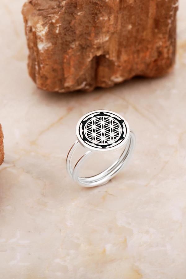 Yaşam Çiçeği Elişi Gümüş Yüzük 5882 - Image 1