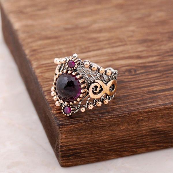 Ametist Taşlı Telkari İşlemeli Gümüş Yüzük 2495 - Image 1