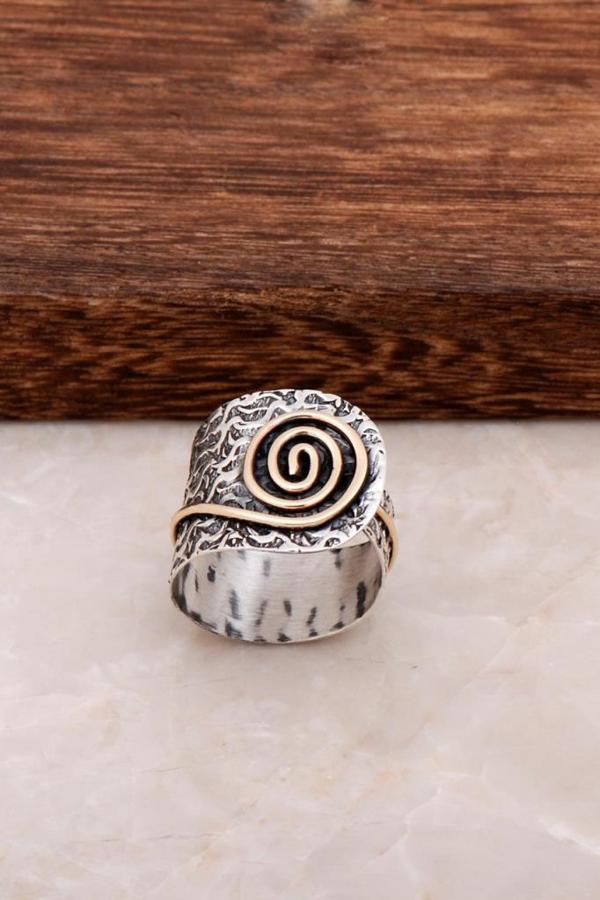 Çekiç Dövme Salyangoz Tasarım Gümüş Yüzük 2861 - Image 1